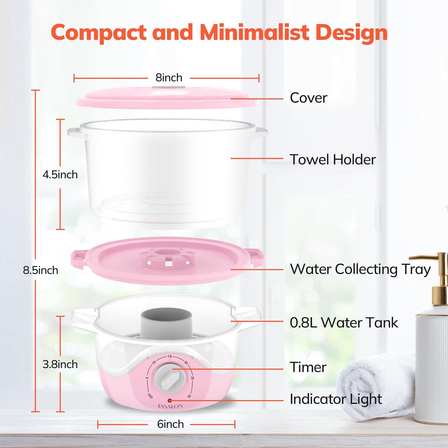 TASALON Pink Hot Towel Steamer for Facials, 5-Min Quick Heating Towel Warmer Machine, Portable Spa Salon Equipment with Aromatherapy for Massage