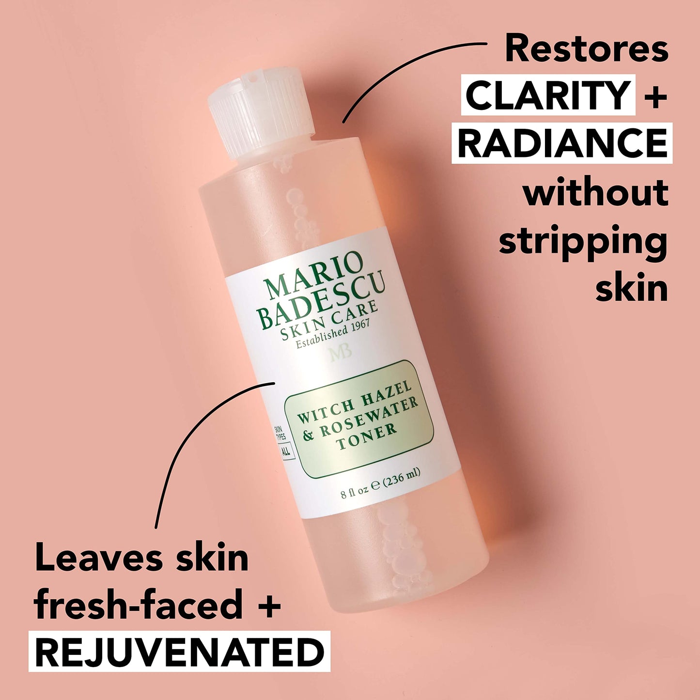 Mario Badescu Witch Hazel & Rosewater Toner for All Skin Types |Alcohol Free Facial Toner that Clarifies and Rejuvenates |Formulated with Witch Hazel & Rose Extract| 8 FL OZ