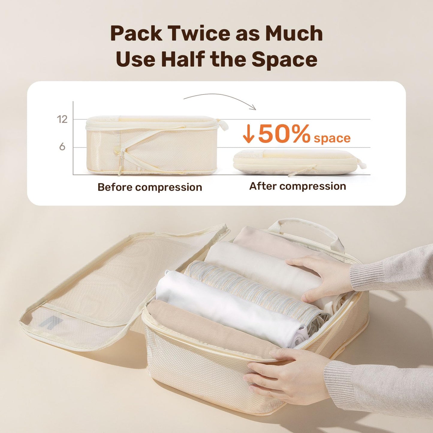 Compression Packing Cubes for Travel, Lightweight 6 Set Bags Cruise Must Haves for Luggage Carry On Suitcase and Clothes Organizer, Durable Vacation Essentials and Accessories Gifts for Women and Men