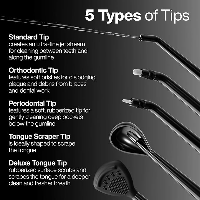 AquaSonic Aqua Flosser PRO - Rechargeable Cordless Water Flosser for Teeth, Gums & Tongue - Modern Design, 300ml Large Tank, 6 Jet Tips with Deluxe Tongue Nozzle, 3 Modes, Waterproof Black