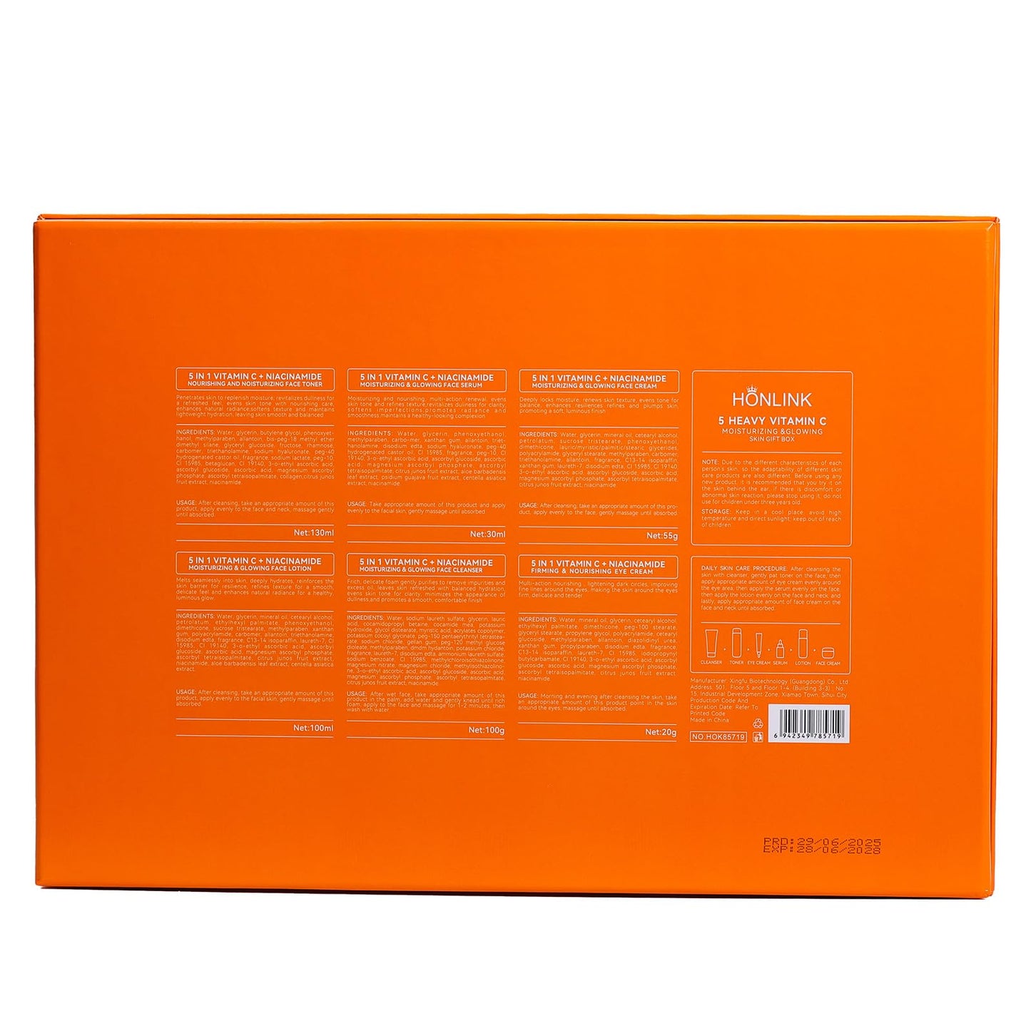 HONKLINK 6-Piece Hydrating Skincare Set with Vitamin C & Niacinamide,Face Care Kit Includes Toner, Faical Serum,Cleanser,Moisturizer, Eye Cream & Body Lotion | Unique Gift for Women