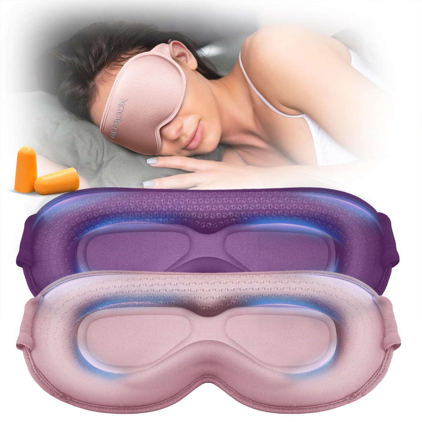 Weighted Eye Mask for Sleeping 2 Pack - 3D Contoured Sleep Masks for Women Men, Blackout Eye Mask for Travel, Meditation, Airplane, Memory Foam, Adjustable Strap Purple Pink