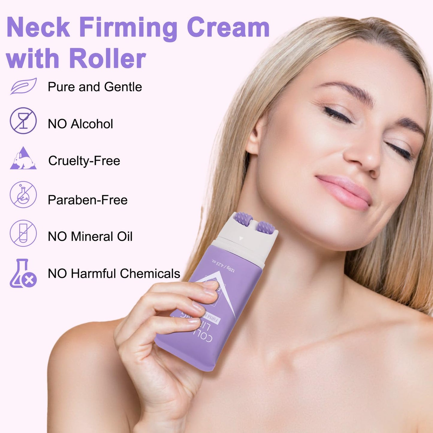 AH-8 Neck Firming Cream, Tighten Lift Neck Cream with Roller Massage for Neck Chest, Tightening Lifting Sagging Wrinkle Skin Care, Moisturizing, Collagen Retinol Lotion Korean Skincare for Women