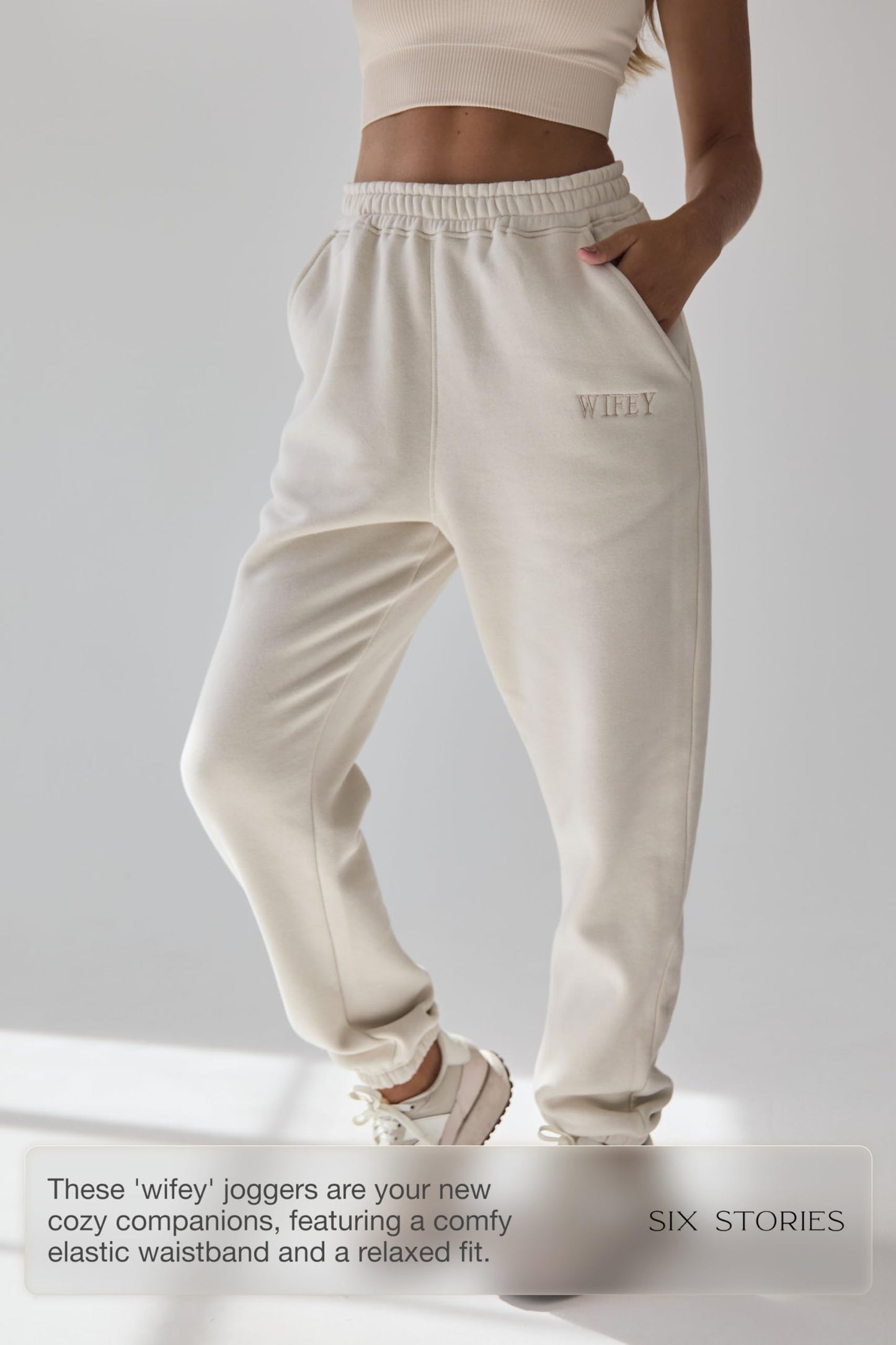 Six Stories Wifey Champagne Joggers for Cozy Honeymoon Travels | Soft & Comfy, Comfortable Lounge Sweatpants w/Relaxed Fit Ideal as Wedding, Anniversary, Valentine's Day, or Birthday Gift | Large