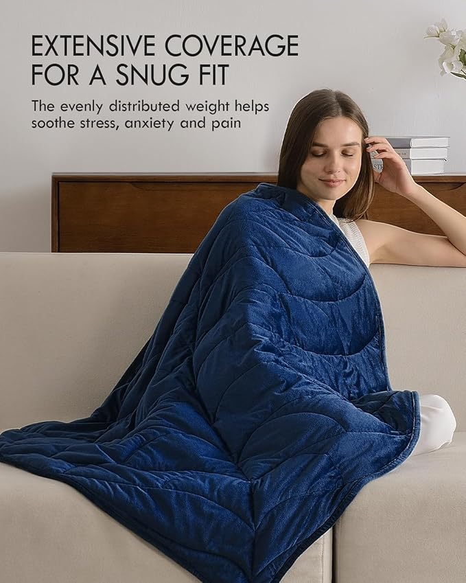 Kaisa Weighted Blanket for Adults(7 lbs, 41" x 53"), Soft Weighted Lap Blanket Machine Washable, Small Heavy Blankets with Glass Beads for Travel & Sleep,Navy Blue