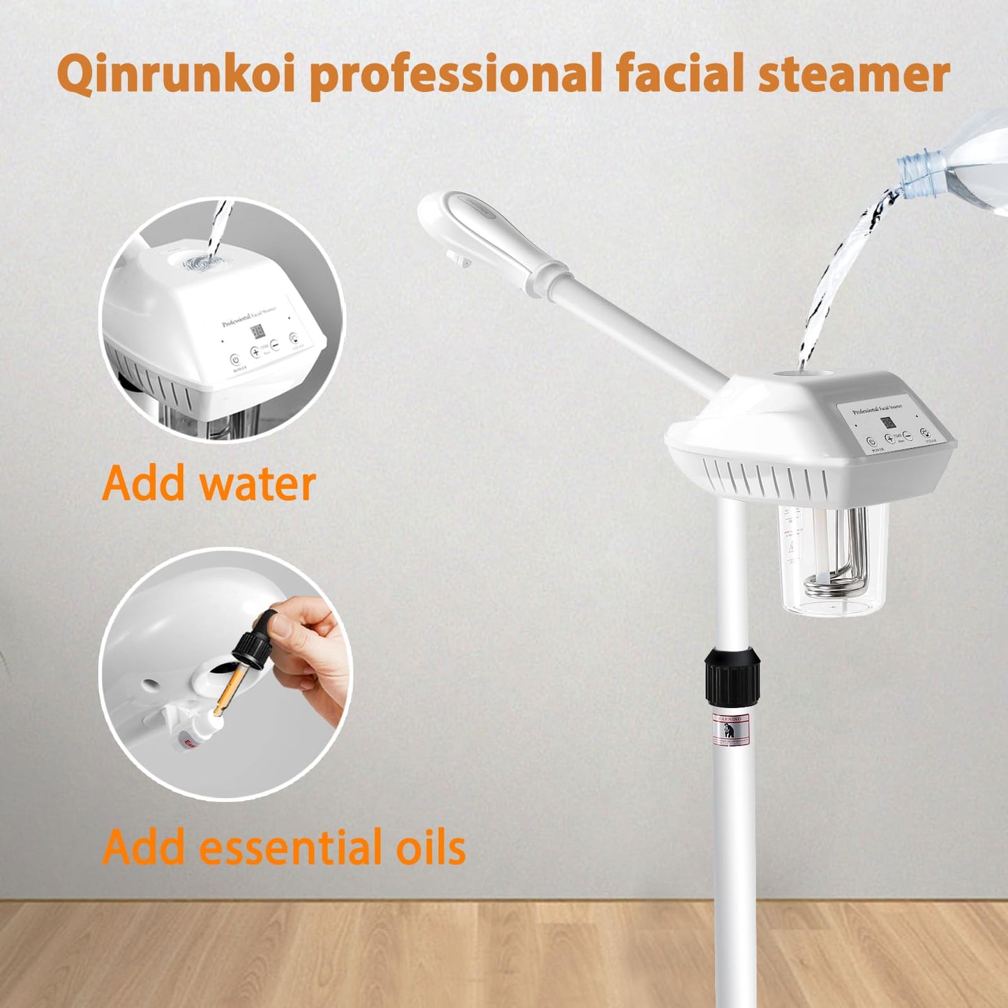 Professional Facial Steamer, Stand Ozone Face Steamer on Wheels, Adjustable Height and Angle,Estheticians Steamer More Steam,Hot Mist Facial Humidifier Atomizer for Spa Beauty, Home Use