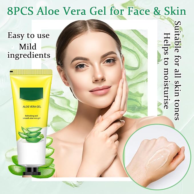 8PCS Aloe Vera Gel for Face & Skin,Organic Aloe Vera Gel,Hydrating After Sun Cream for Travel Size,Moisturizing Lotion for Skincare,After Sun Lotion for All Skin Type(I)