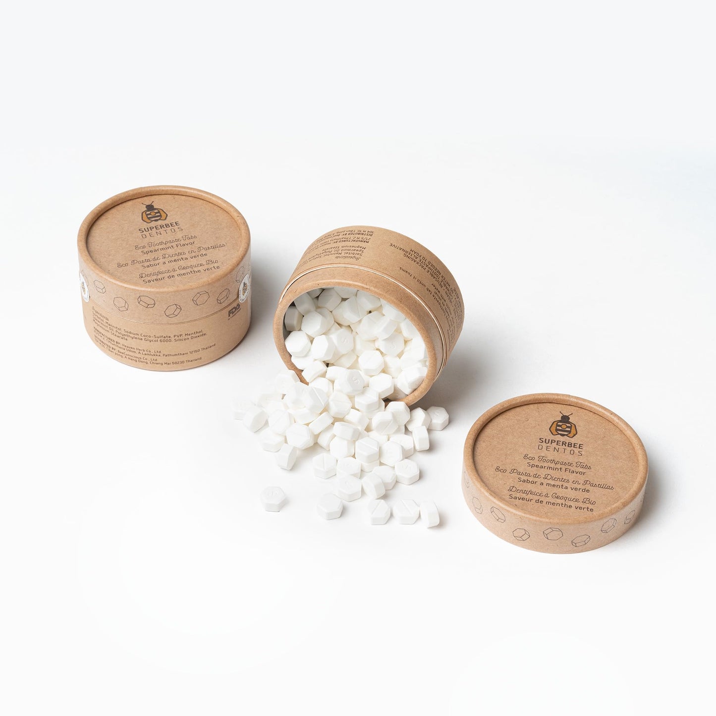 SuperBee Dentos Toothpaste Tablets, 100 Tabs, Fluoride Free & Eco Friendly, Travel Mouthwash Tablets, Sensitive Bites Kids Adults, Chewable Tablet, Spearmint