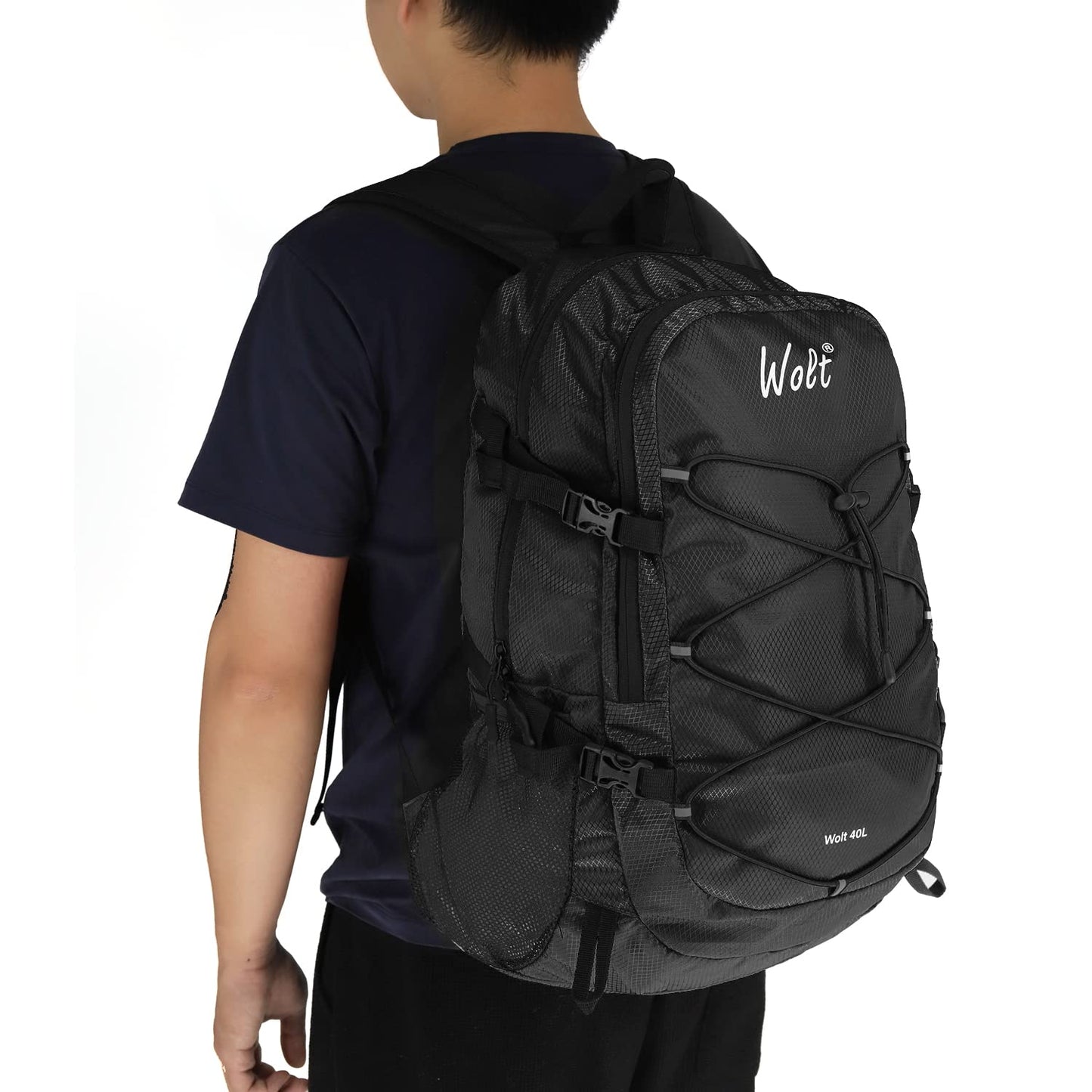 WOLT 40L Packable Travel Backpack, Foldable Lightweight Backpack for Men Women,Waterproof Hiking Bag for Outdoor Camping (Black)