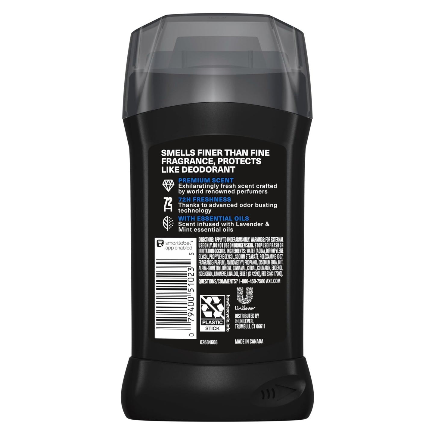 AXE Fine Fragrance Collection Deodorant Stick Blue Lavender with Mint + Amber Essential Oils 4 Pack with 72H Freshness Aluminum-Free 3 oz