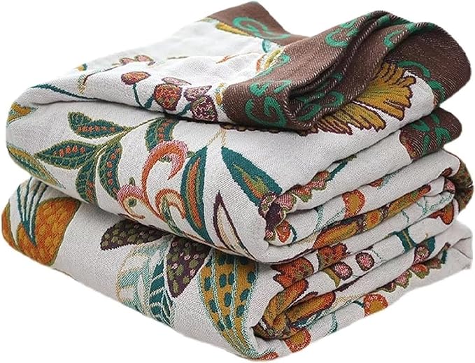 100% Cotton Bed Throw Blankets 60"x80", Versatile Boho Blankets for All Season,Sofa Couch Beding Living Throw Blanket Soft Cozy Farmhouse Muslin Blankte Best Gifts for Women