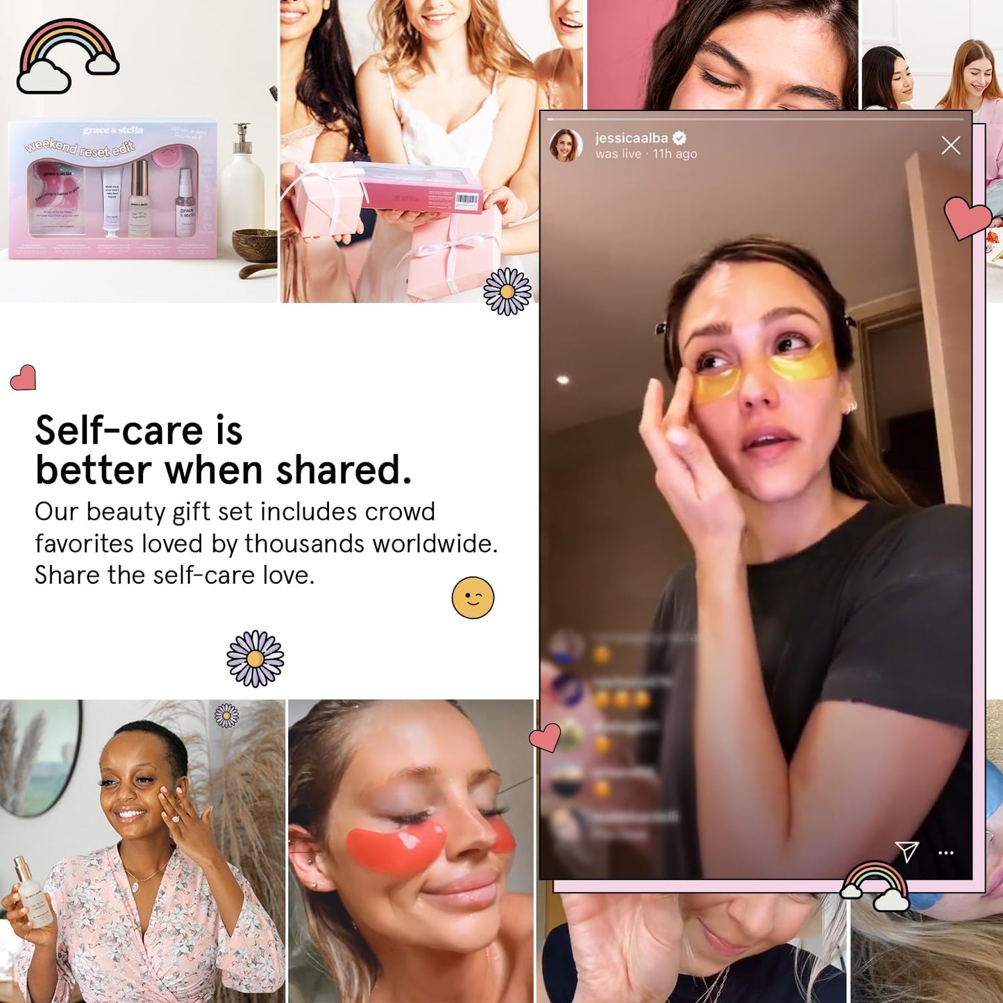 grace & stella Award Winning Skin Care Set - Gifts for Women - Travel Size Toiletries with Eye Masks, Hyaluronic Acid Serum, Lip Balm & More - Bridesmaids, Birthdays, Teen Girl Gifts - Vegan Self Care