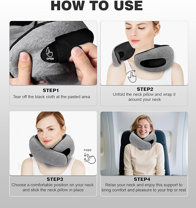 Hidden hat Airplane Travel Neck Pillow, Memory Foam Long-Distance Travel Neck Pillow, Suitable for use on Planes, in Cars and When Sleeping in The Office, Protecting Your Neck.