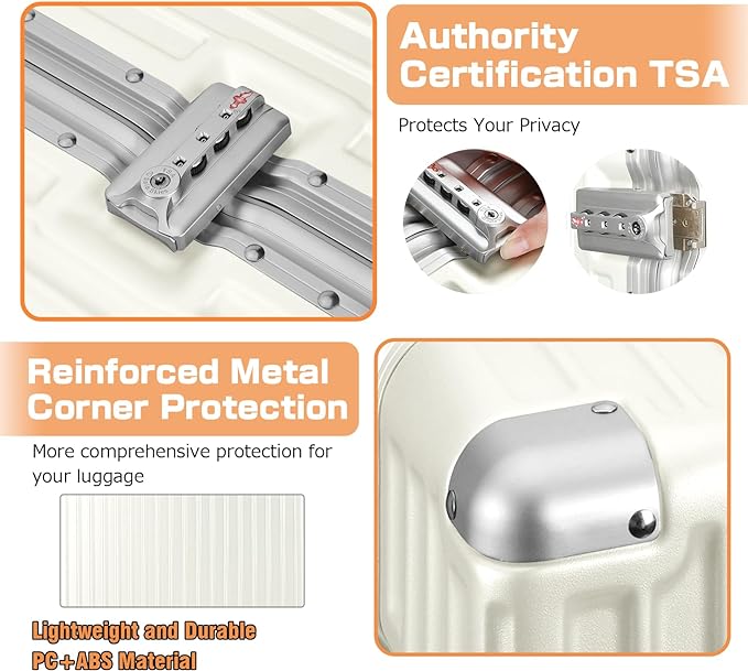 AnyZip Luggage Aluminium Frame Suitcase PC ABS Hard Shell TSA Lock No Zipper 24In White