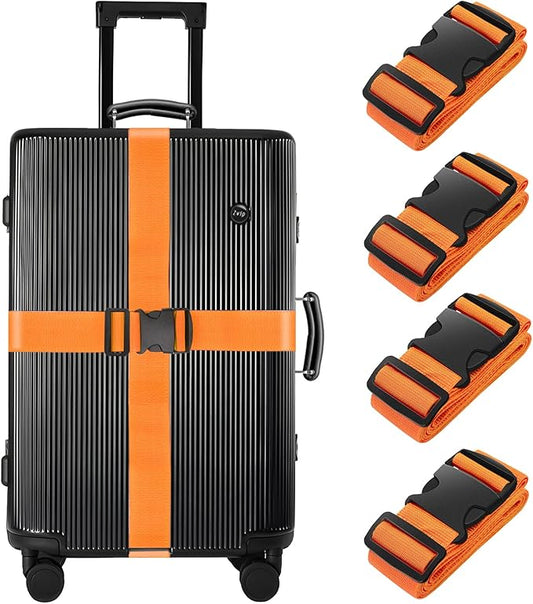 BILIONE 4 Pack Luggage Straps 79" Long Belts Keep Suitcase Secure While Traveling, TSA Approved Add a Bag Premium Accessory for Travel Bag Closure (4PCS Orange)