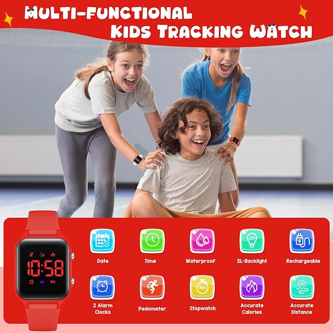 Kids Digital Watches for Boys Girls, Sports Watch with Fitness Tracker, Pedometer, Alarm Clocks, Stopwatch, No App Needed Waterproof Kids Watch, Gift for Teens Student Girls Boys Ages 5-14