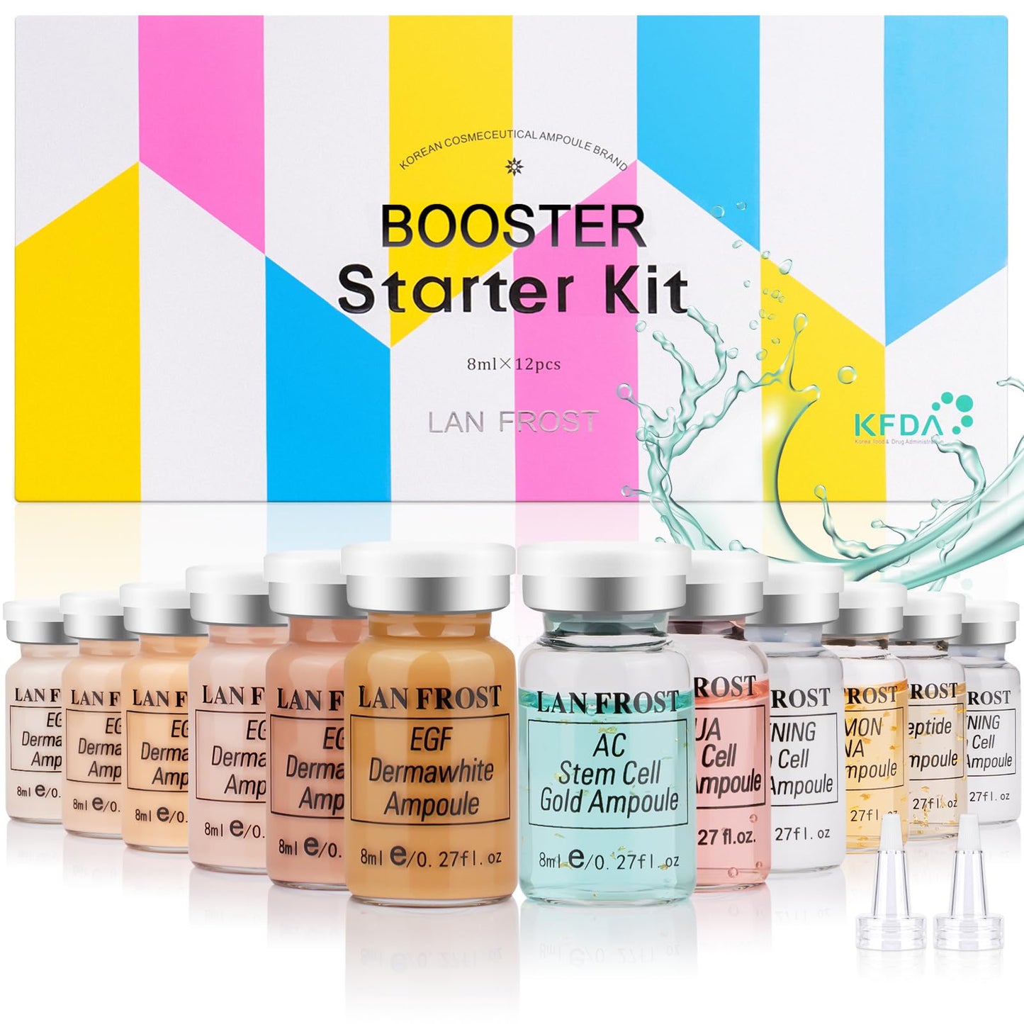 BB Facial Glow Starter Kit Hydration Serum Foundation Skincare Mix 0.27oz Hydration Ampoule and Essence Foundation 12 Vials Glow Pigment Skincare Kit (Multicolor)