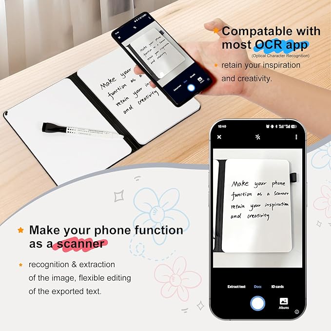 AGM Portable White Board Dry Erase Notebook, 12" x 9" Double Sided Folding Whiteboards with 3 Pens, Small Travel Dry Erase Board Skin-Friendly Material for Study, Meeting, Planning, Tuscan