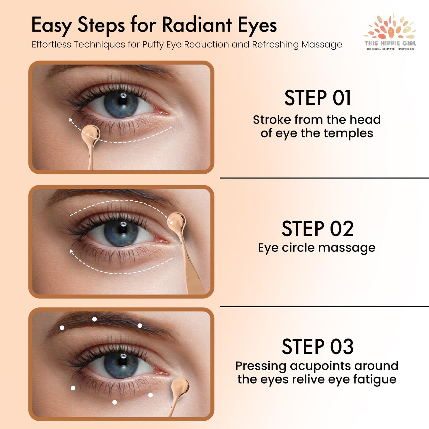 Rose Gold Eye Cream Applicator Tool for Puffy Eyes, Dark Circles, Eye Bags, Fine Lines | Under Eye Cream Massager Stick | Cooling Metal Eye Wand | Premium Zinc Alloy Skincare Tool for Eyes