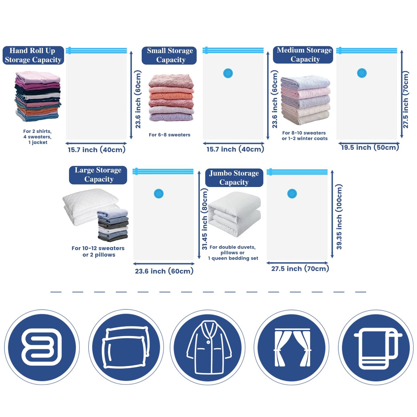 Vacuum Storage Bags, 10 Small Space Saver Vacuum Sealed Bags for Clothes, Compression Bag Blanket Storage Travel Essentials