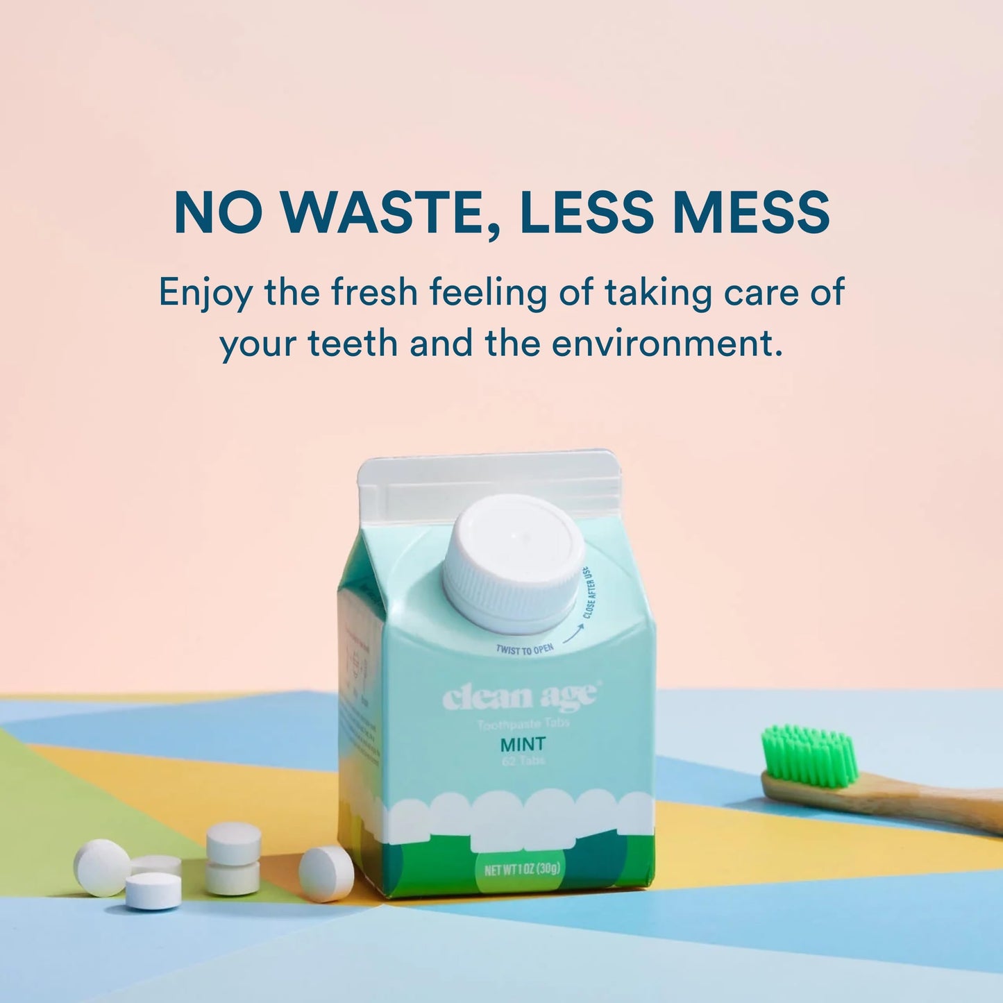 Clean Age, Mint Toothpaste Tablets, 62 Count - 2 Pack - 124 pcs total, Non Fluoride Toothpaste Tabs for Children & Adults, Best for Travel Toothpaste, Natural Toothpaste in Sustainable Paper Container