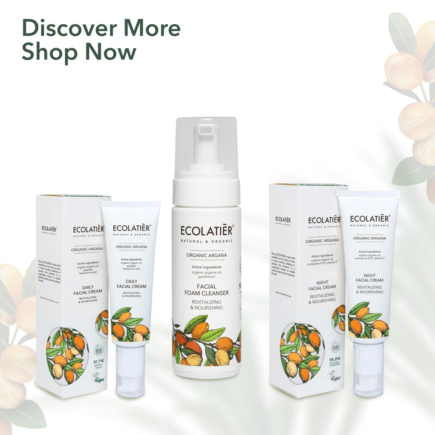 Daily Face Cream with Organic Argan Oil – Revitalizing & Nourishing, Moisturizer with Hyaluronic Acid & Vitamin E, Vegan, 97.2% Natural Ingredients, 1.7 Fl Oz - ECOLATIER