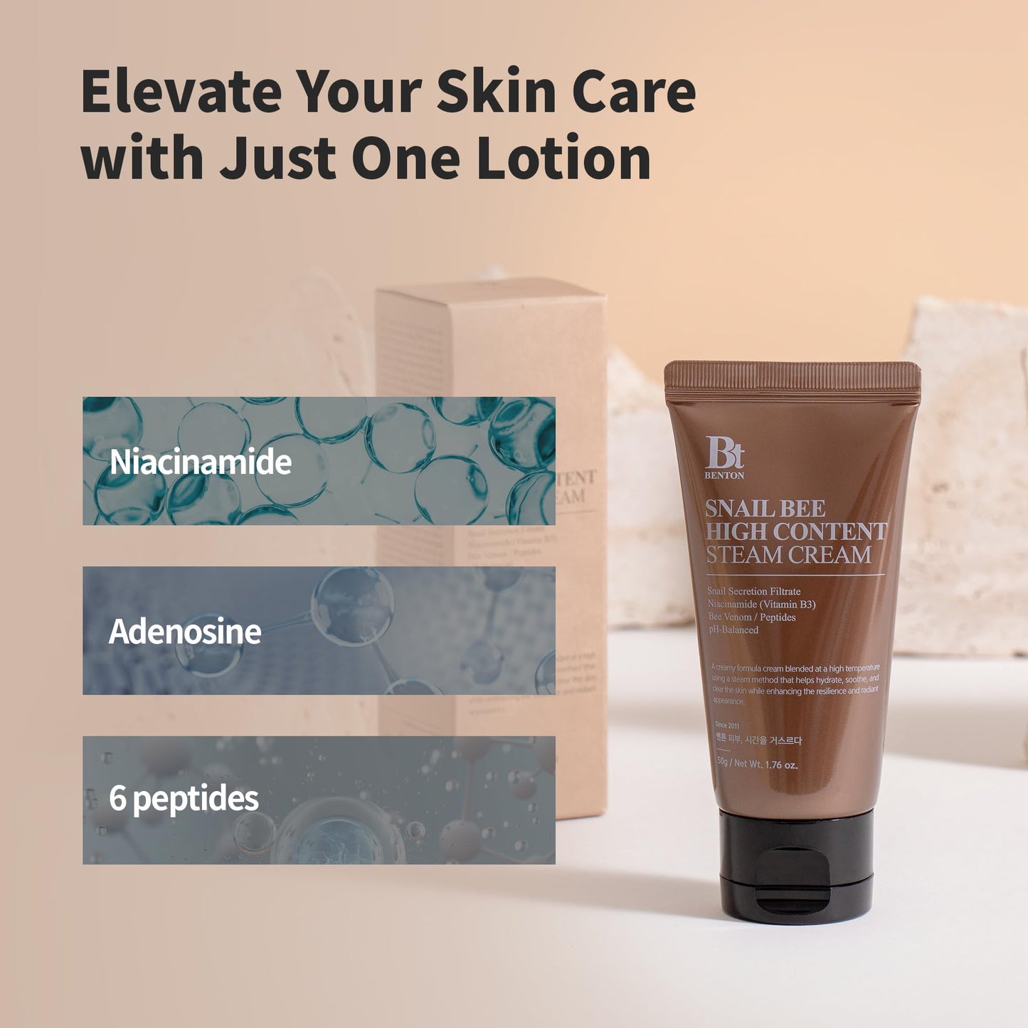 BENTON Snail Bee High Content Steam Cream - Snail Mucin Moisturizer with Bee Venom & Niacinamide | Korean Skin Care Products For Dry & Sensitive Skin | Hydrating Face For Women (1.76 oz.)