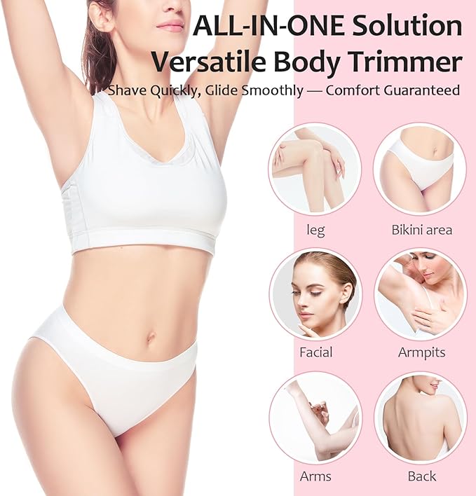 2025 Upgraded Bikini Trimmer for Women, Glow Aura Womens Shaver 2 in 1 with LCD Display, Dual Head Electric Shaver, Waterproof Wet/Dry Body Hair Trimmer for Face, Body & Intimate Areas (Pink)