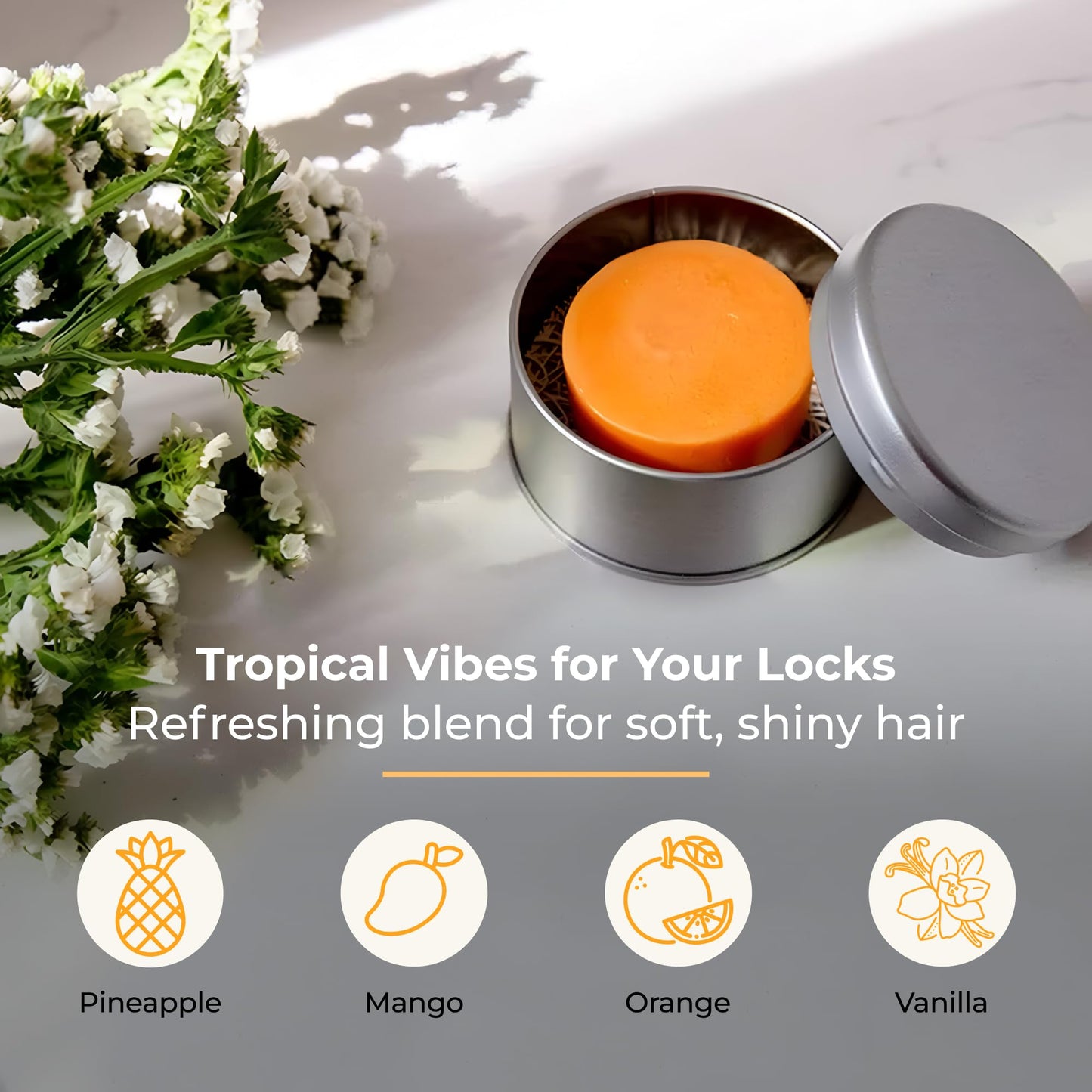 ZWS Essentials Sunshine Conditioner Bar, Vegan Solid Hair Conditioner for All Hair Types, with Pineapple, Mango, Cocoa Butter, Zero Waste, Travel-Friendly