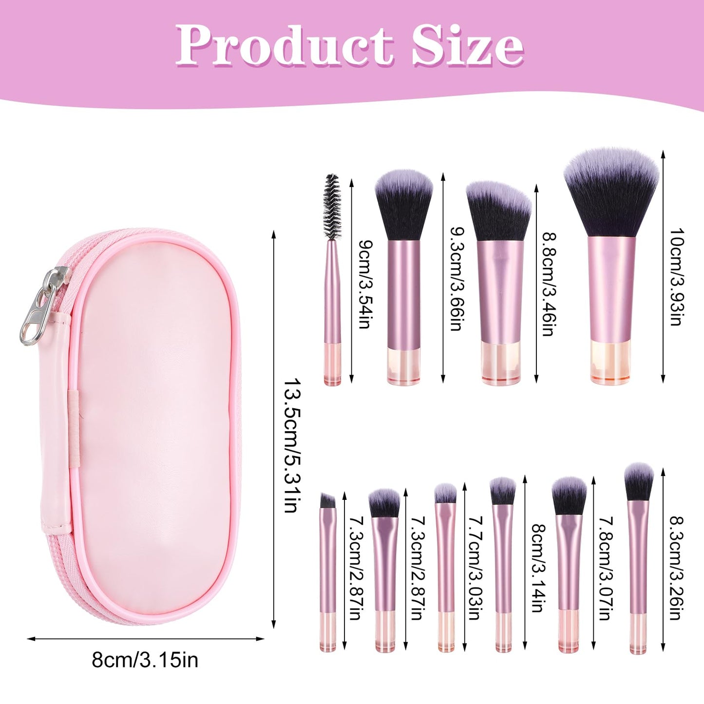 10 Pcs Easy-Taken Travel Makeup Brushes Mini Makeup Brush Set Portable Travel Brush Set with Pack Suitable for Foundation Eye Shadow Lipstick Concealer Highlighting Shadow Contour Blush (Pink)