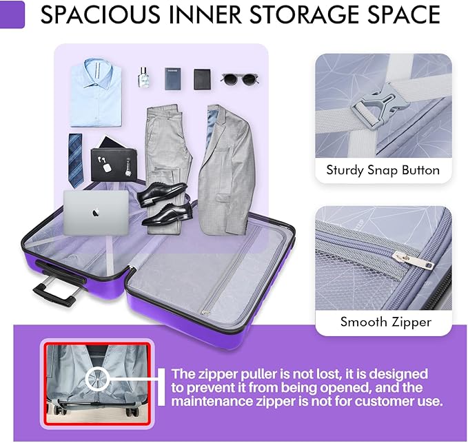 AnyZip Luggage PC ABS Hardside Lightweight Suitcase with 4 Universal Wheels TSA Lock Carry-On 20 Inch Violet Purple