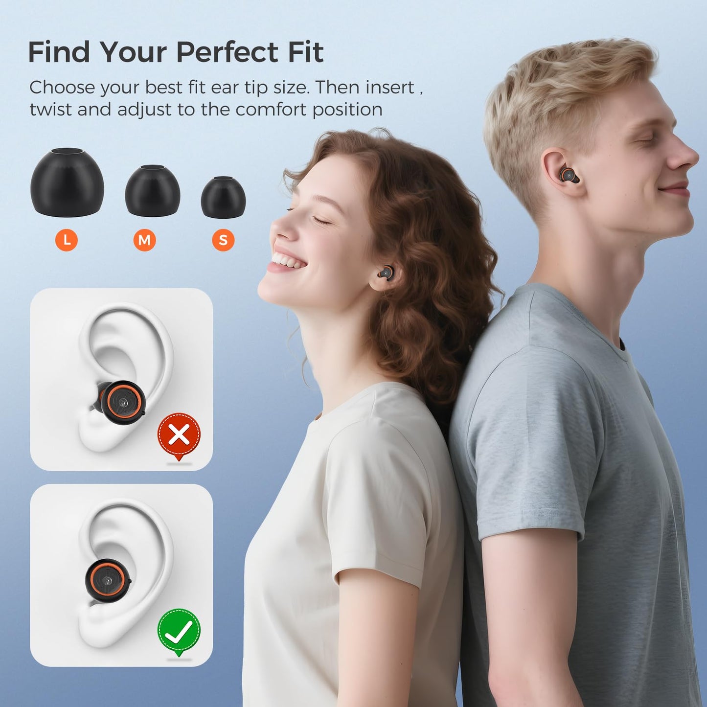 Ear Plugs for Sleeping Noise Cancelling with 3 Noise Reduction Levels - 50dB NRR Soft Silicone Earplugs for Sleep, Work, Travel - with 4 Pair Ear Tips, 6 Fluorescent Rings and Carrying Case