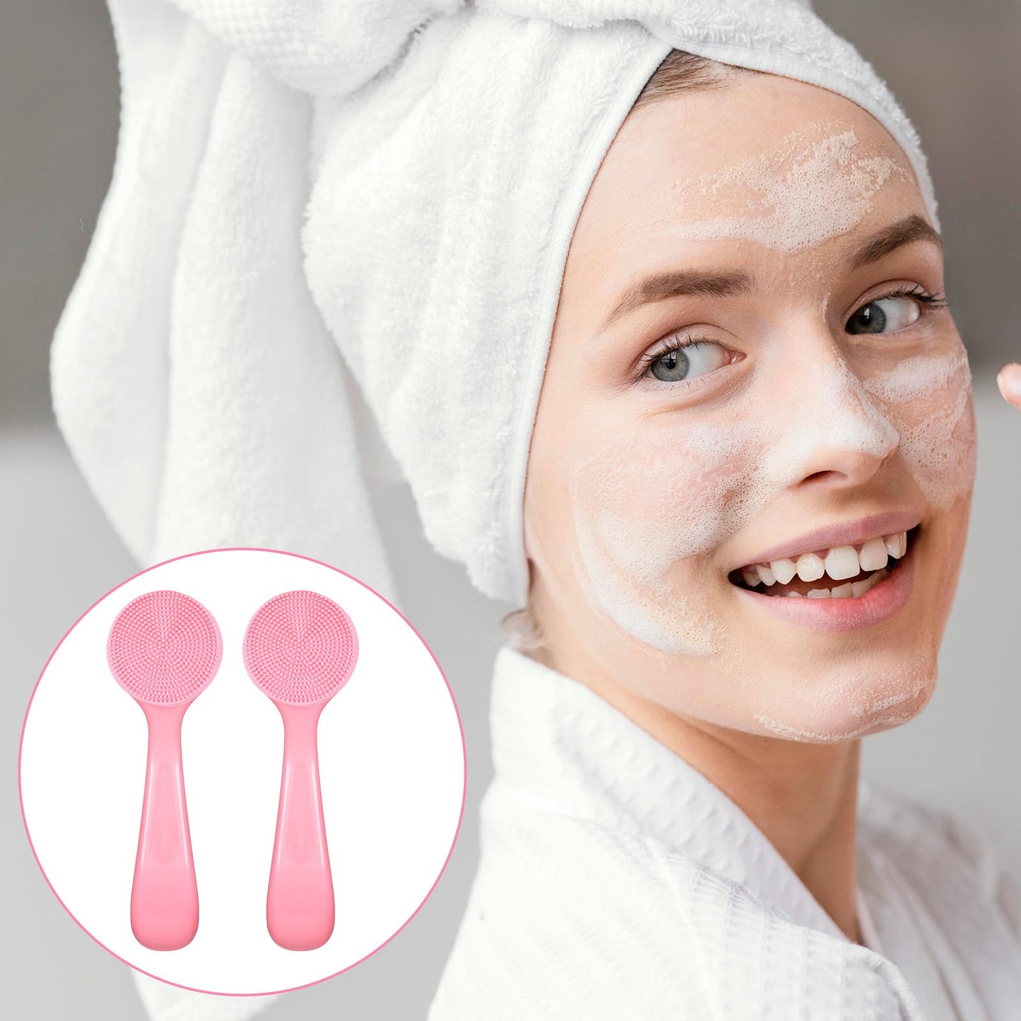 2 Pcs Silicone Manual Facial Cleansing Brush Waterproof Face Cleaning Scrubber Exfoliator Cleanser Soft Face Scrubber Exfoliating Brush for Blackheads Makeup Residues Removal(Pink)