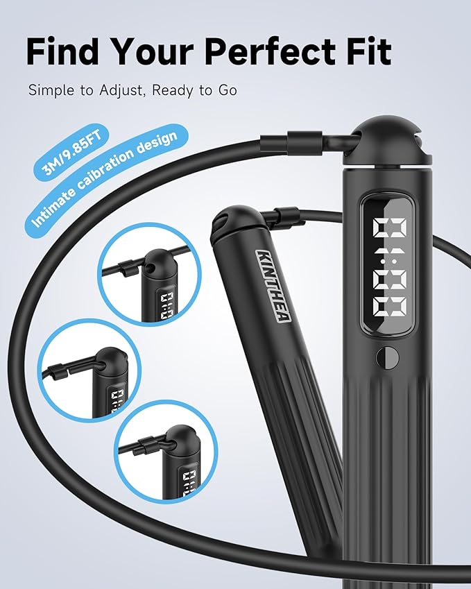 KINTHEA 2 in 1 Smart Jump Rope, APP Control & Data Record, Cordless Jumping Rope with Counter for Women, Men, All Age, Adjustable Skipping Rope for Cardio Fitness in Limited Home Space & Outdoor