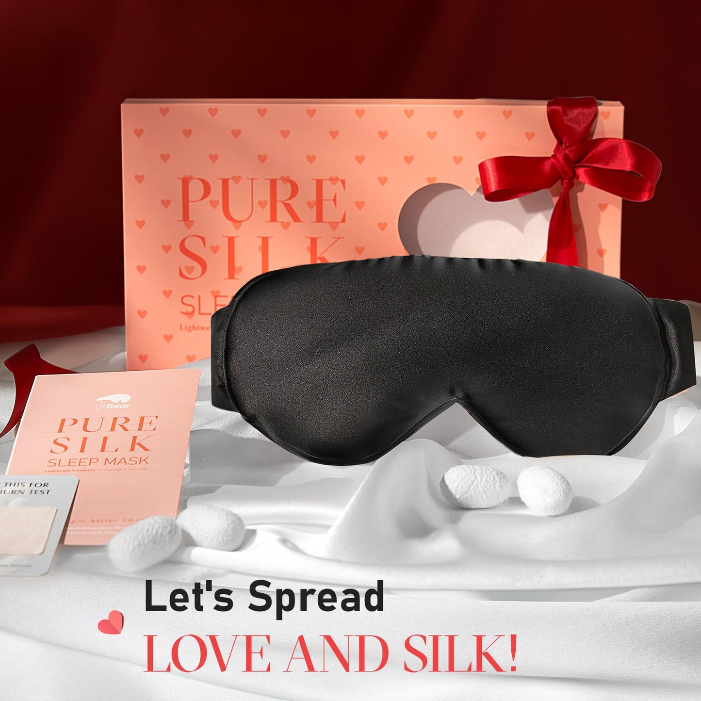 LitBear Weighted Silk Sleep Mask 4.9 oz (140g), Mulberry Silk Sleeping Mask with Detachable Insert, Women Men Pressure Relief Night Light Blocking Eye Mask with Adjustable Strap, for Relax Deep Sleep