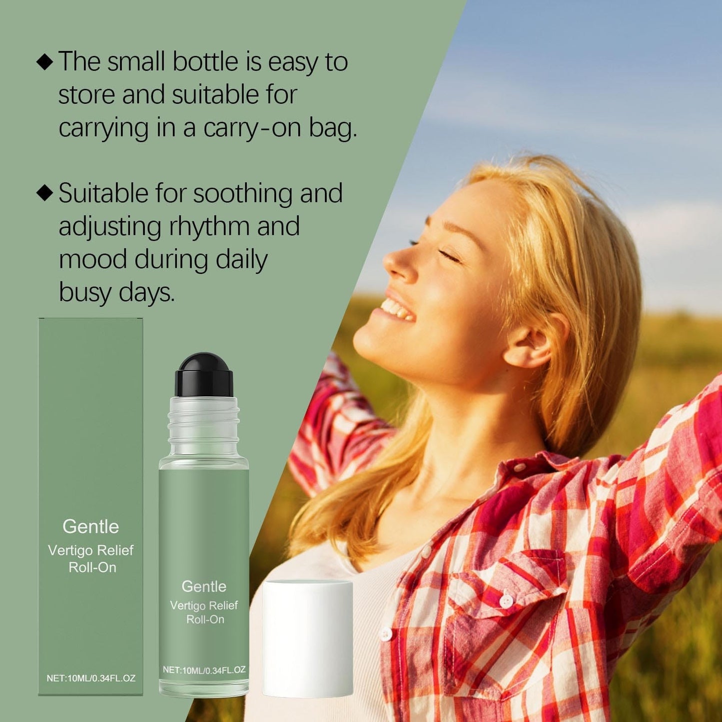 Anti-Dizzy Roll-On, Vertigo Ease Roller 10ml, Natural & Fast-Acting Essential Oils for Vertigo and Dizziness Support, Portable Roller for Travel & Daily Use, Quick Aid for Nausea & Body Imbalance