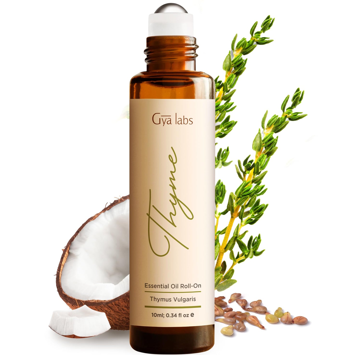 Gya Labs Thyme Essential Oil Blends Roll on for Skin - Natural Thyme Oil Roller, Fresh Herbaceous Scent - Natural Aromatherapy, Travel Size (0.34 Fl Oz)
