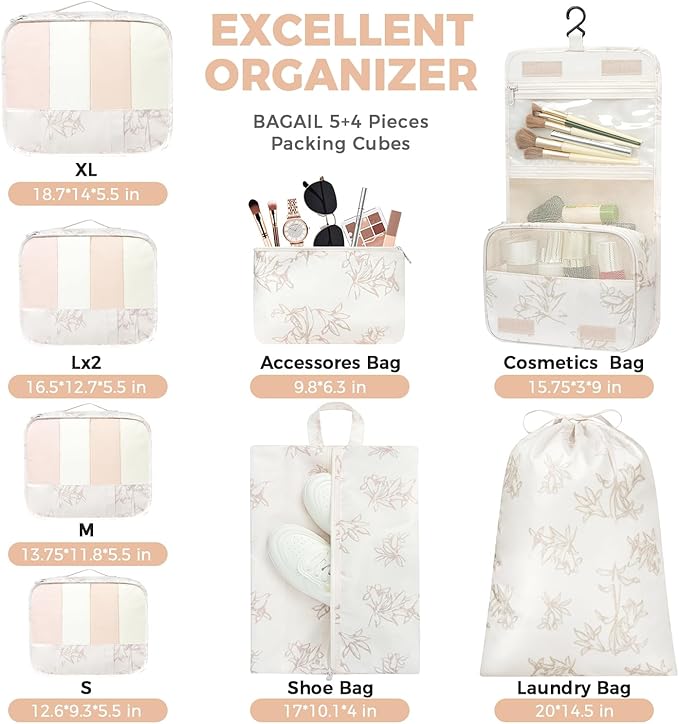 BAGAIL 9 Set Packing Cubes Luggage Packing Organizers for Travel Accessories