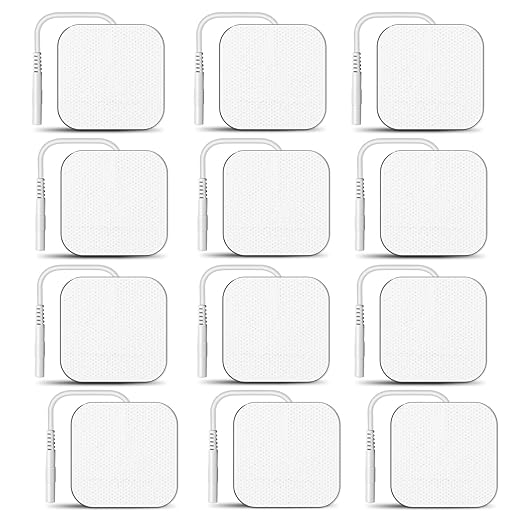 12PCS TENS Unit Electrode Pads 2"x2", Improved Gel Reusable TENS Replacement Pads, Latex-Free & Skin-Friendly, Compatible with TENS/EMS