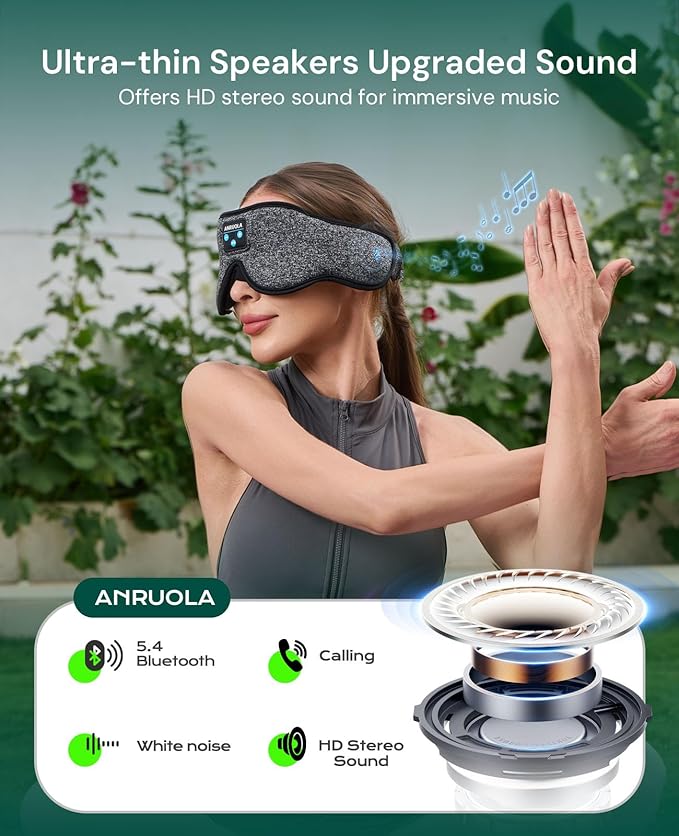 Bluetooth Sleep Mask with Wireless Headphones – Soft 3D Contoured Eye Mask for Men & Women, Comfortable for Side Sleepers, Travel, and Relaxation
