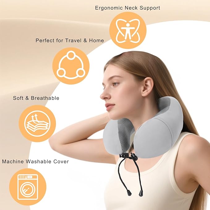 HydroAurum Travel Pillow 100% Pure Memory Foam Neck Pillow for Traveling – Ergonomic Neck Support Pillow for Airplane, Soft & Breathable Cover, Washable & Portable with Travel Bag