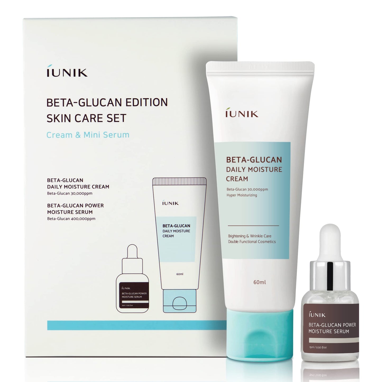 iUNIK Beta-Glucan Edition Skincare Set (Cream 2.02 fl.oz. & Mini Serum 0.51 fl.oz.) - Featuring the Powerful Beta-Glucan to Moisturize, Revitalize, and Reinforce the Skin with EWG-Green Ingredients