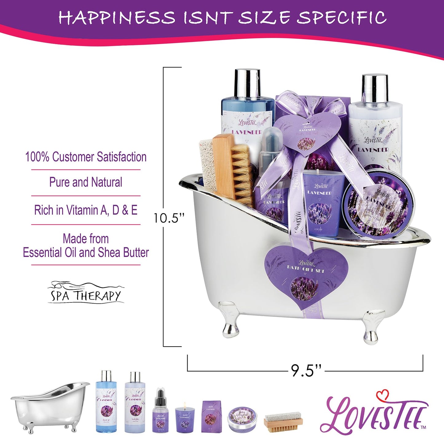 Monthers Day Gifts, Relaxing Lavender Spa Gift Baskets for Wome Birthday, Bath and Body Set-Kit Includes Candle, Essential Oil, Body Scrub, Bath Salt, Body Lotion, Shower Gel and Body Scrub Brush