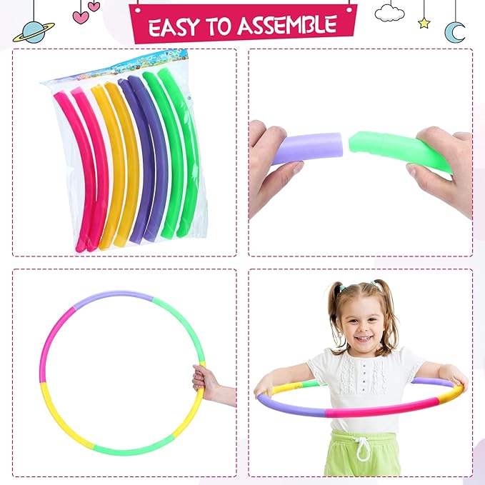 Chivao 8 Pack Color Detachable Hoop Fitness Waist Exercise Ring Plastic Exercise Hoop Adjustable Weight Size Plastic Adult Party Supplies Game Sport Gymnastic