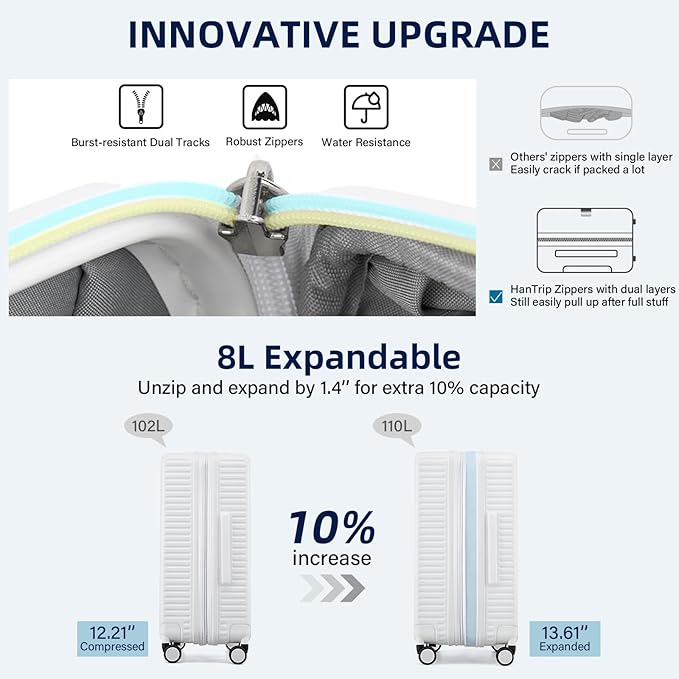 28 Inch Luggage Hard Shell Suitcases, Expandable Travel Checked Luggage 28 Inch, Large Check In Luggage with Spinner Wheels Cup Holder Charger Built in Lightweight Suitcase, White