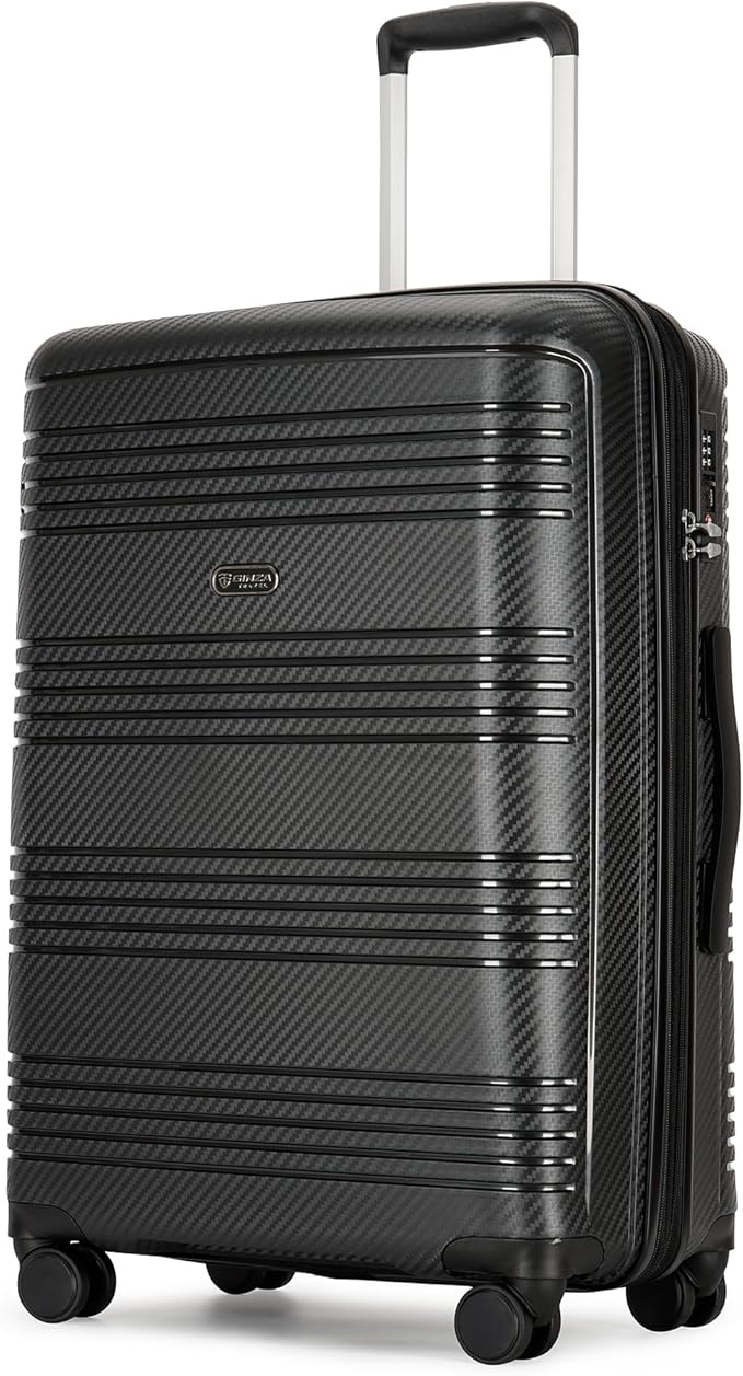 25 Inch Medium Checked Luggage Lightweight Suitcase with Spinner Wheels TSA Lock, Black