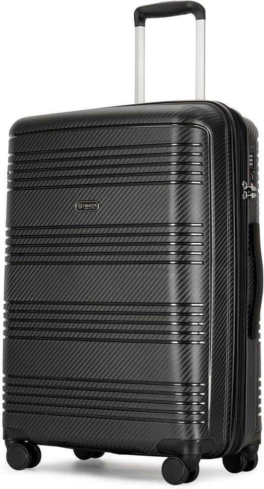 25 Inch Medium Checked Luggage Lightweight Suitcase with Spinner Wheels TSA Lock, Black