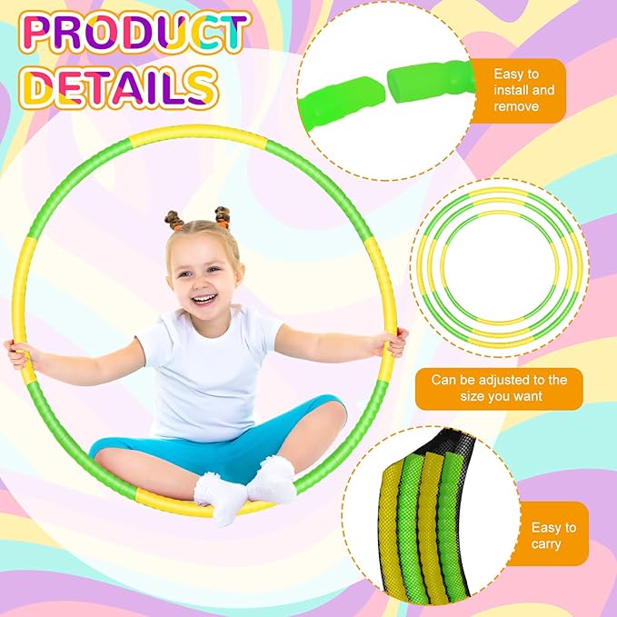 6 Pcs Exercise Hoop Detachable Fitness Rings Adjustable Plastic Toy Fitness Hoop Playground Toys Colored Circles for Teens Games Gymnastics Agility, 28 Inch(Green, Yellow)