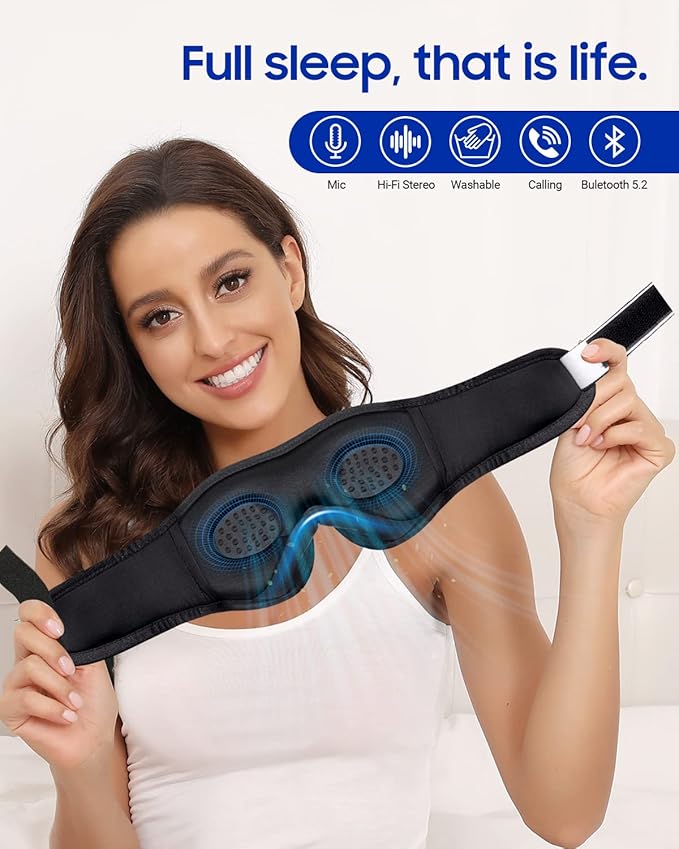 LC-dolida Sleeping Headphones Eye Mask, Sleep Mask with Bluetooth Headphones 3D Eye Mask Wireless Music Cotton Sleep Cover for Side Sleepers Nap Insomnia Air Travel Meditation Gifts for Unisex