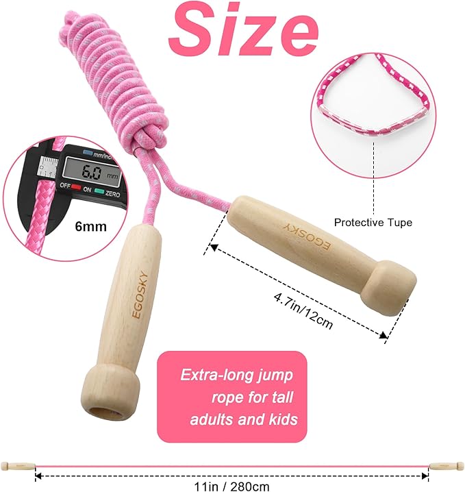 Jump Rope for Women Men Kids, EGOSKY Adjustable Wooden Handle Skipping Rope for Adult Boys Girls Fitness Exercise Outdoor Activity